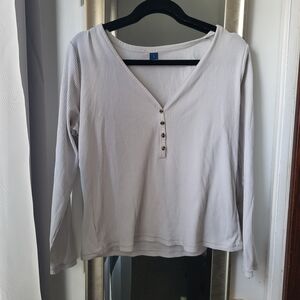 Old Navy Women's Long Sleeve V-Neck Top - Light Gray